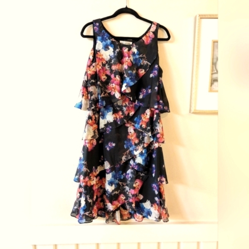 J.R. Nites By Carol Lin - Ruffle Tiered Floral Dress, Sz. 12